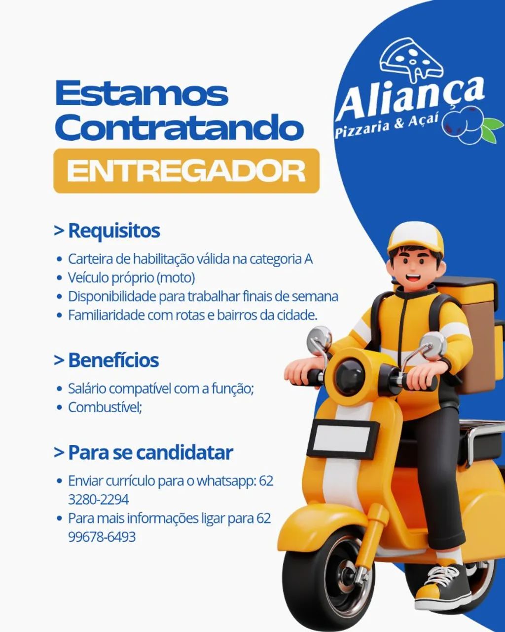 Contrata-se Entregador Centro de Aparecida de Goiânia 