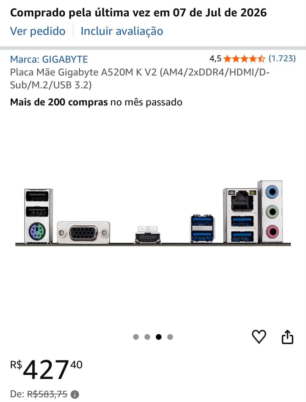 Placa mãe A520m Kv2(1 Mês de uso com garantia) - Foto 4