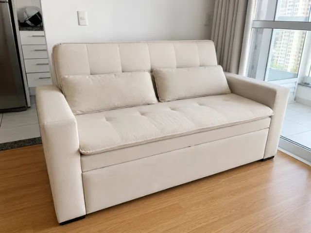 Sofá-cama retrátil cor bege - Foto 2