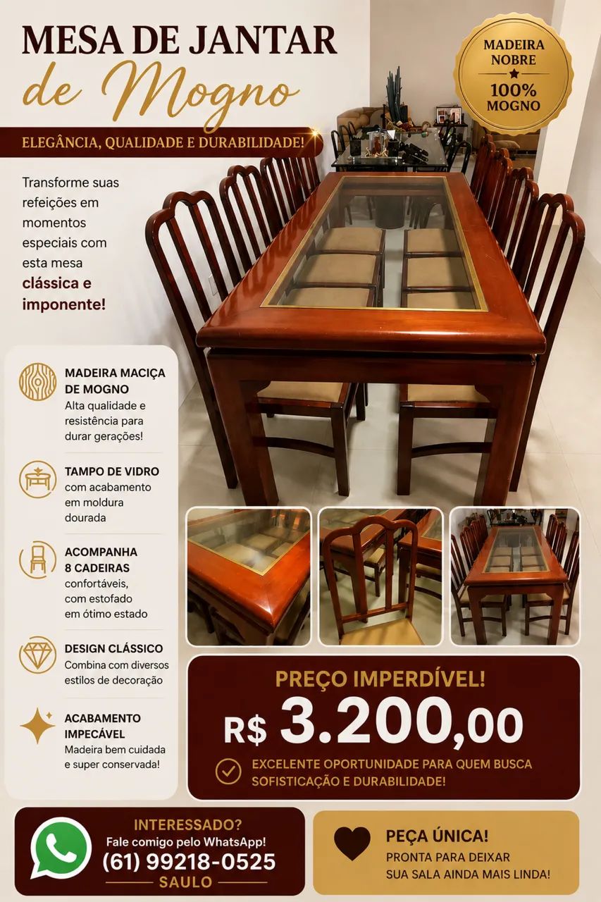 VENDO MESA DE JANTAR DE MOGNO