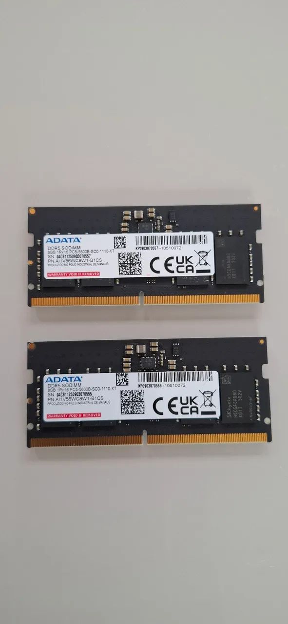Kit com duas memórias RAM Adata DDR5 de 8GB