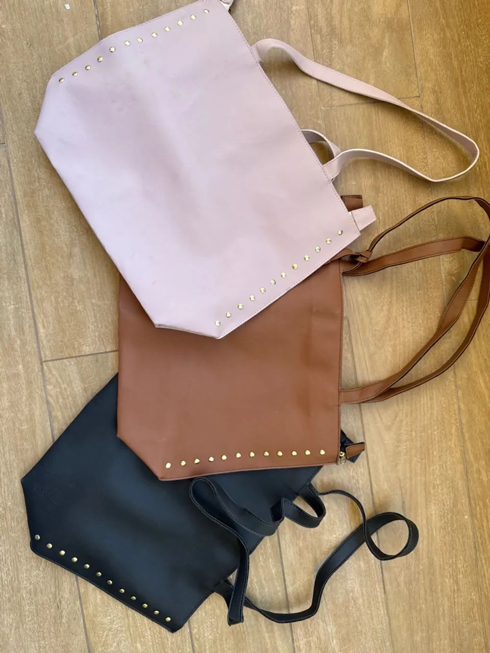 Kit com 3 bolsas grandes - caramelo, preta e rosa