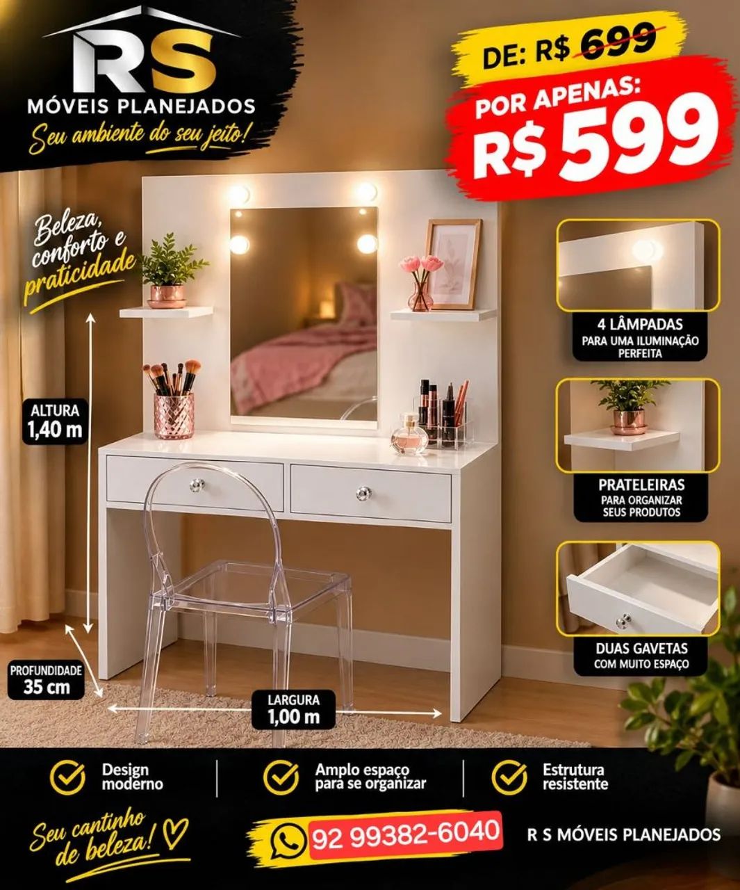 Camarim Penteadeira 100%mdf  - Foto 2