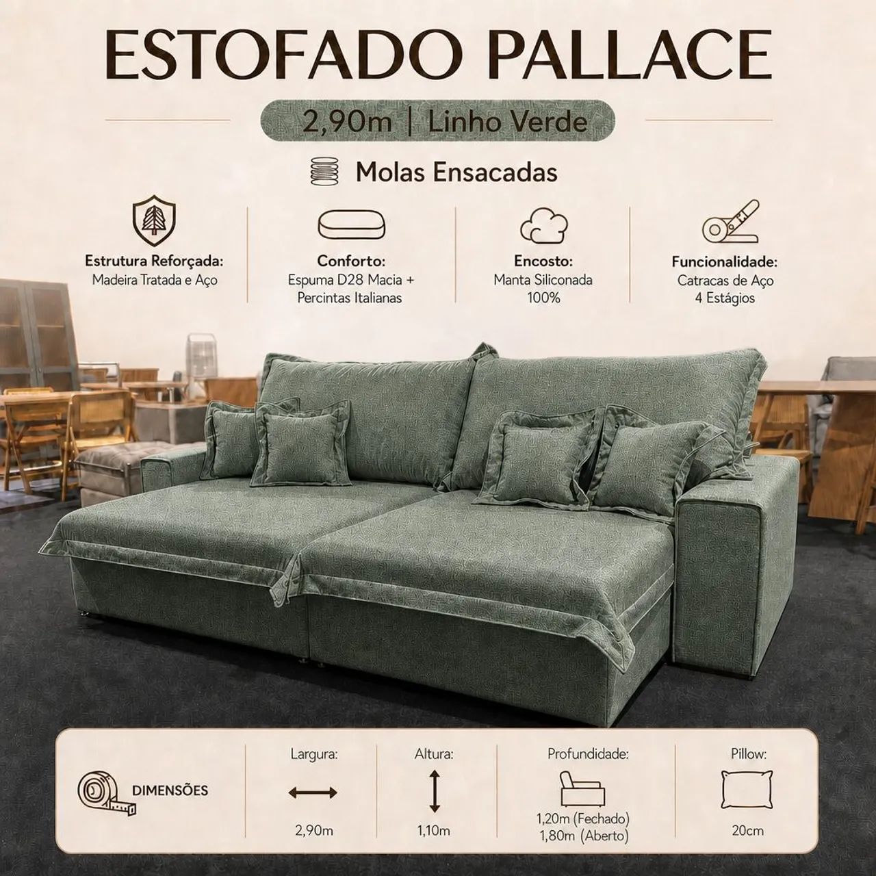 Sofá estofado de 2.90m de molas ensacadas  - Foto 2