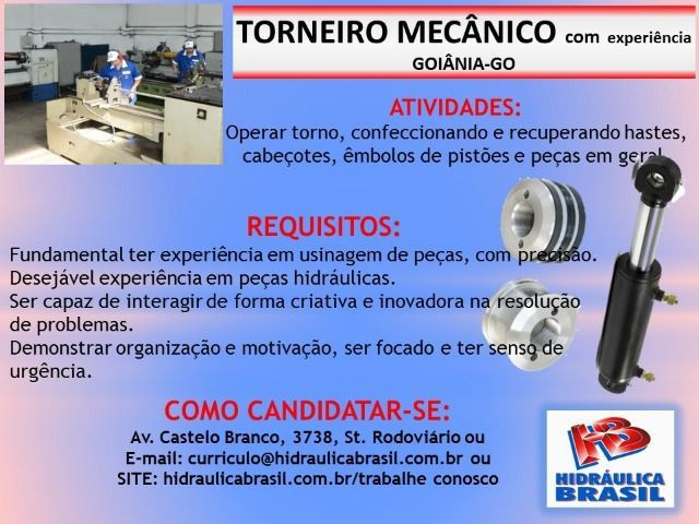 Torneiro Mecânico com Experiência - Goiânia