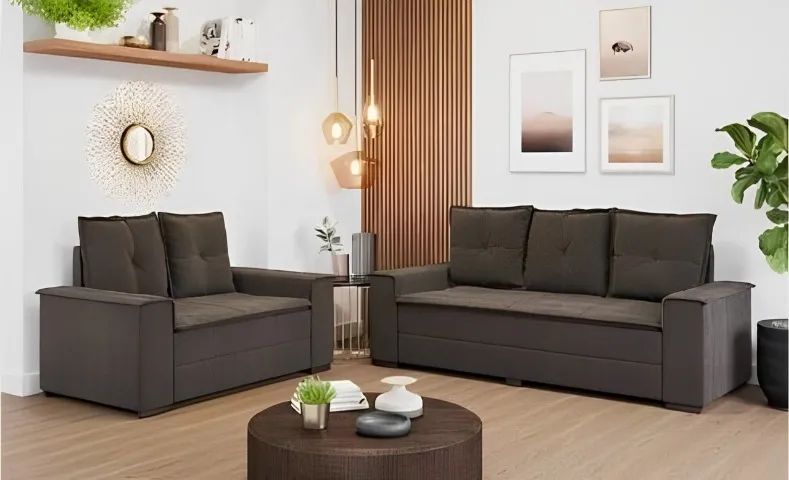 Sofa 2 e 3 lugares Barcelona marrom novo de fabrica