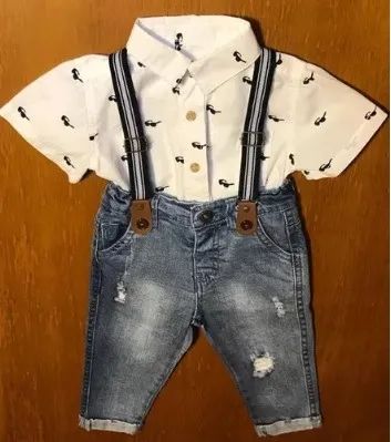 Conjunto Duas Peças Bebê Calça Suspensório + Camisa