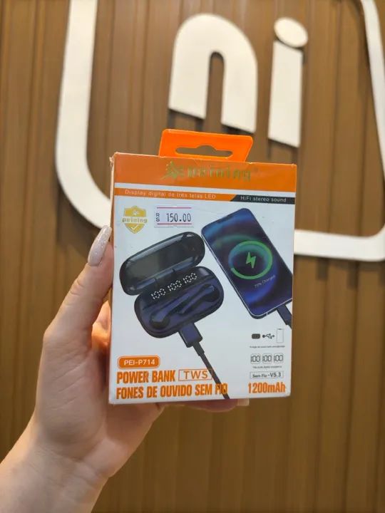 Fone de Ouvido Bluetooth com Power Bank 1200mAh