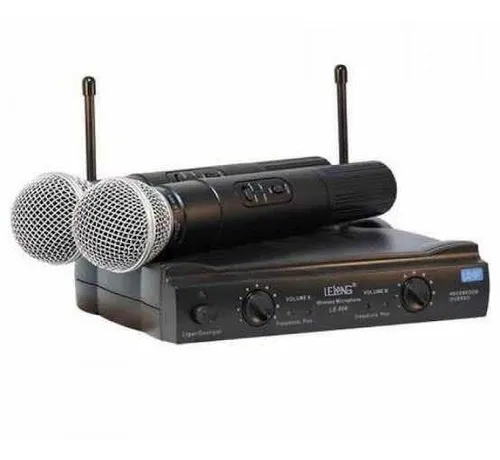 Microfone Profissional Duplo UHF LE-906 Sem Fio Lelong -Ideal Para seu Evento Loja Coimbra