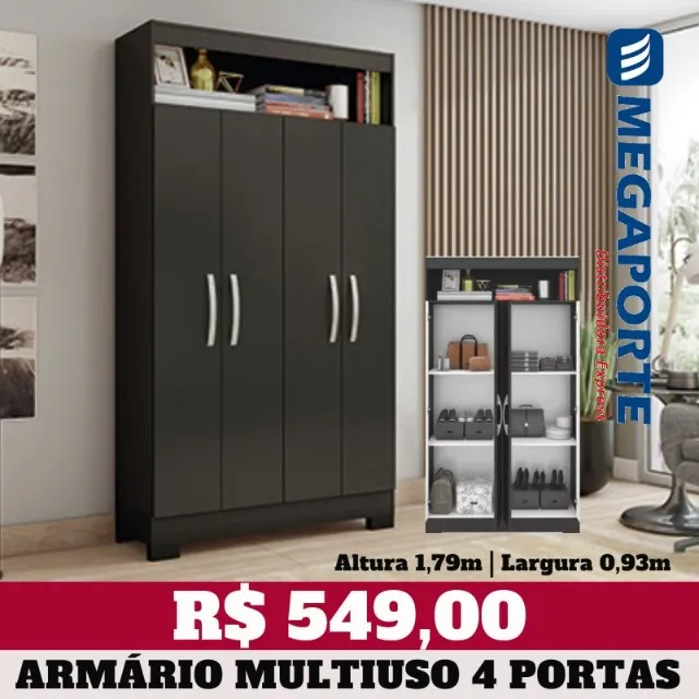 Armário Escritório Multiuso 4 Portas com Nicho (Novo) Entrega Grátis!
