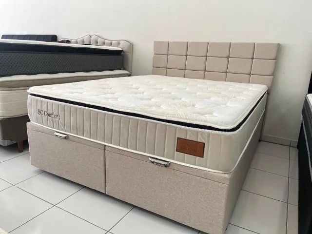 Cama Box com Baú Linha Premium Queen Colchão Serrano Molas Ensacadas Nova! - Foto 2