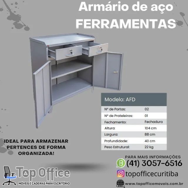 Armário de Aço 02 Portas - Carrinho de Ferramentas - Balcão de Aço Ferramentas - AFD