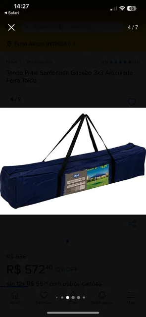 Vendo Tenda Praia Sanfonada Gazebo 3x3 Articulado - Azul - Nova