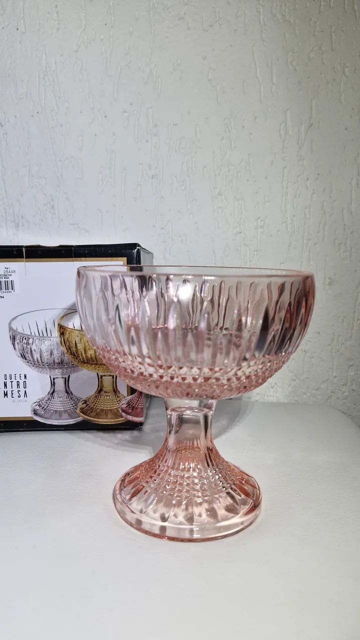 Conjunto de Sobremesas em Cristal Rosa - Queen da Mesa