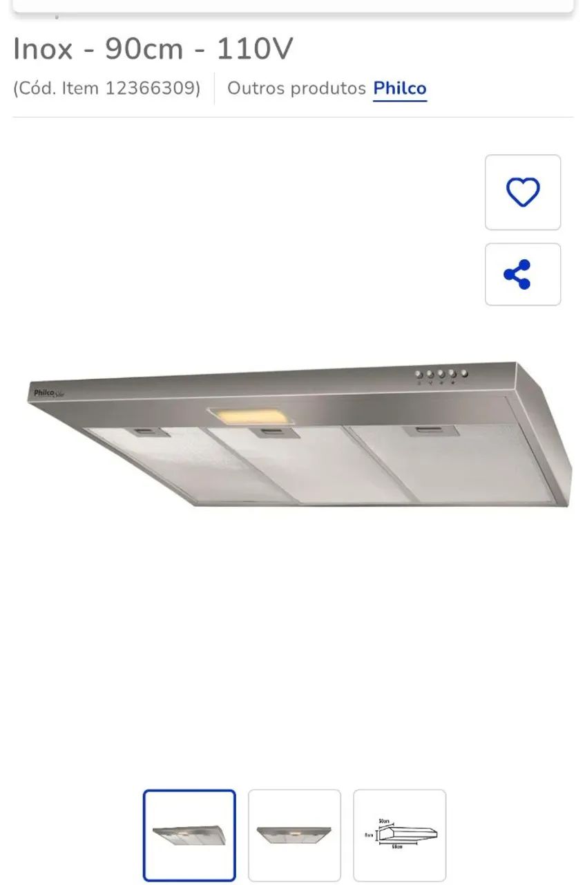 Coifa de Parede Philco Inox 90cm 110V