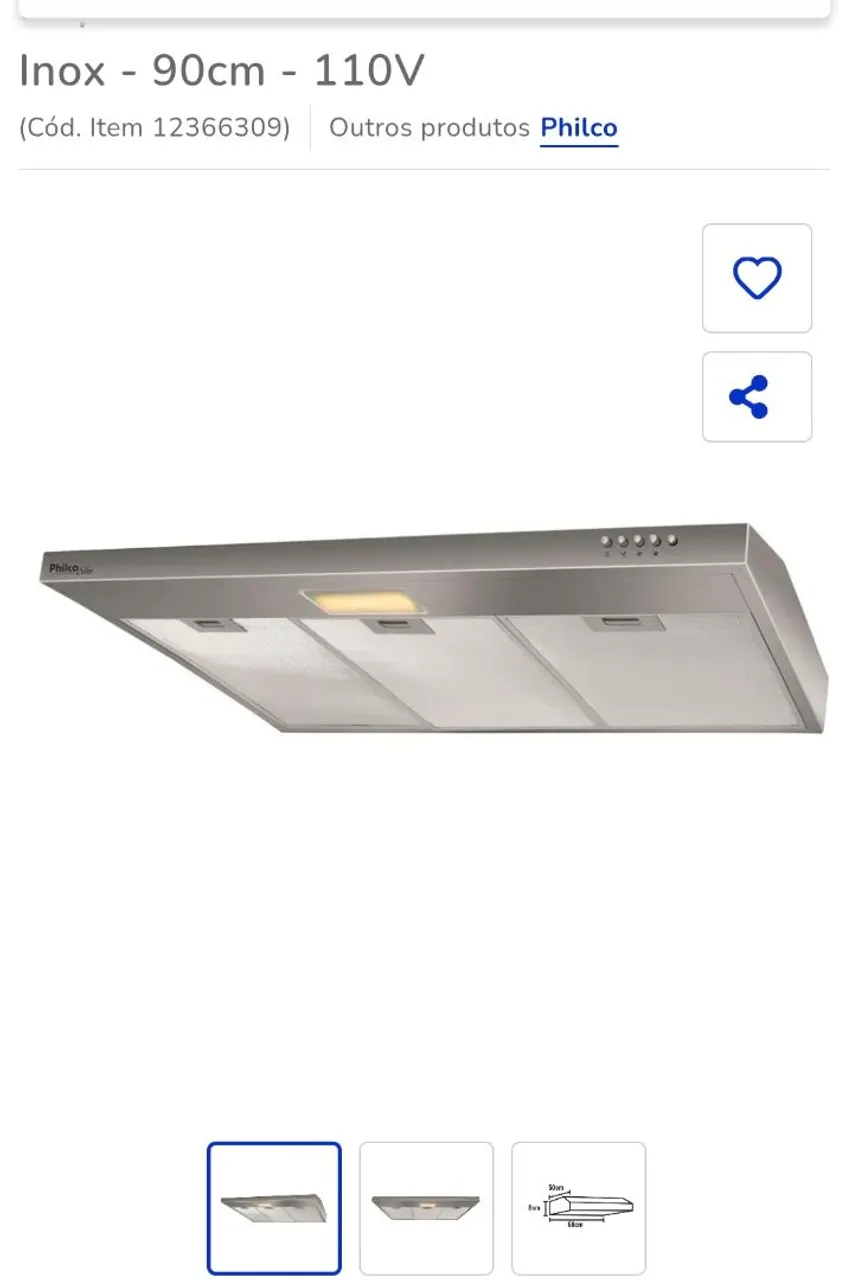 Coifa de Parede Philco Inox 90cm 110V