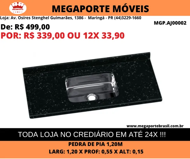 Pedra de Pia 1,20 Cuba em Inox Aj