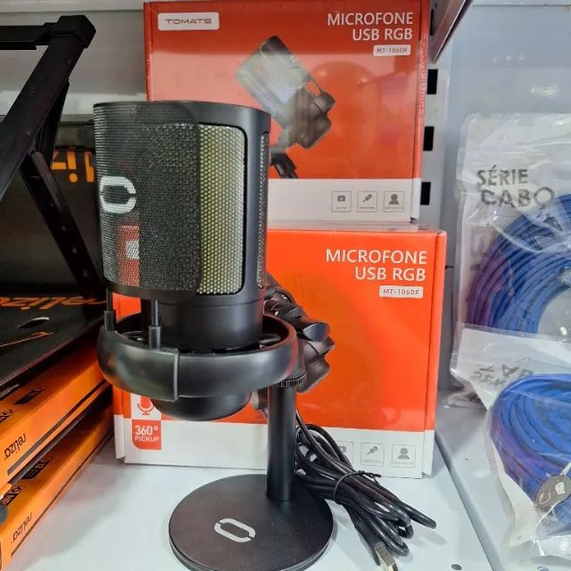 Microfone Condensador USB com Led RGB Botão Mute