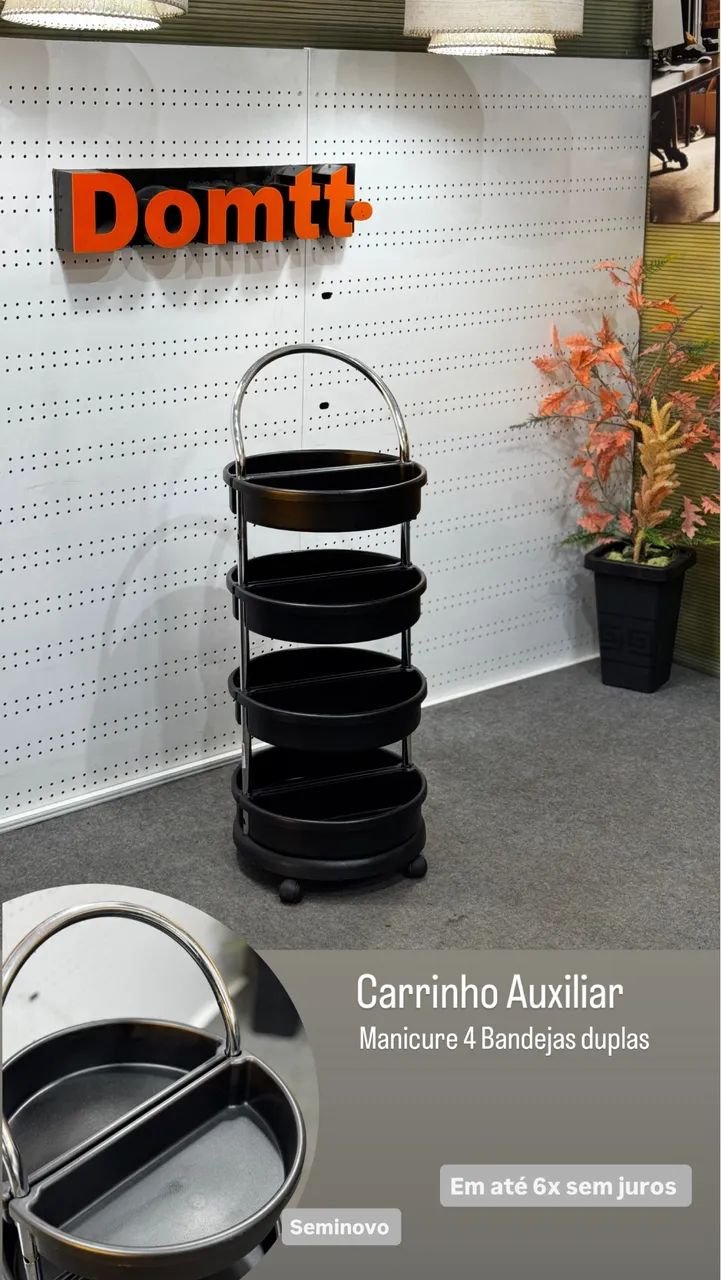 8 Carrinho Auxiliar Manicure Dompel 4 Bandeja 6x sem juros 