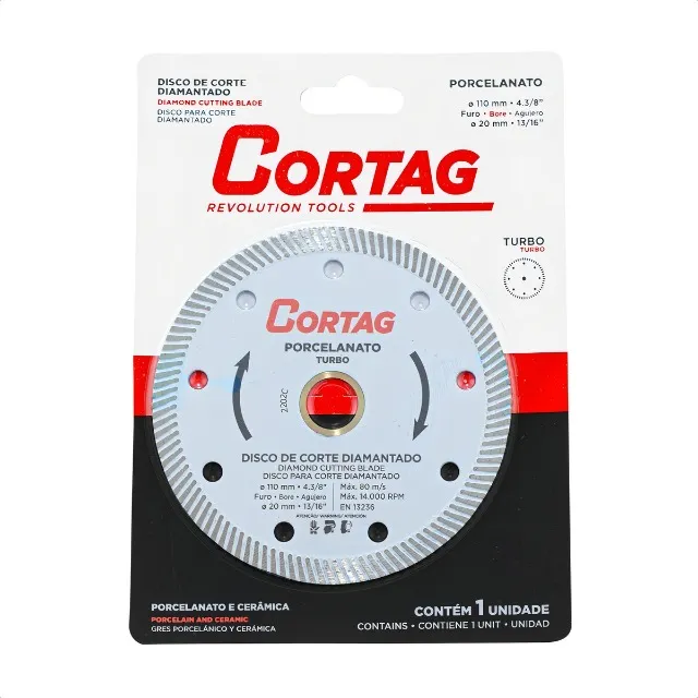 5 Disco de Corte Diamantado 110mm Turbo Para Porcelanato - (CORTAG - Ref. 60863)