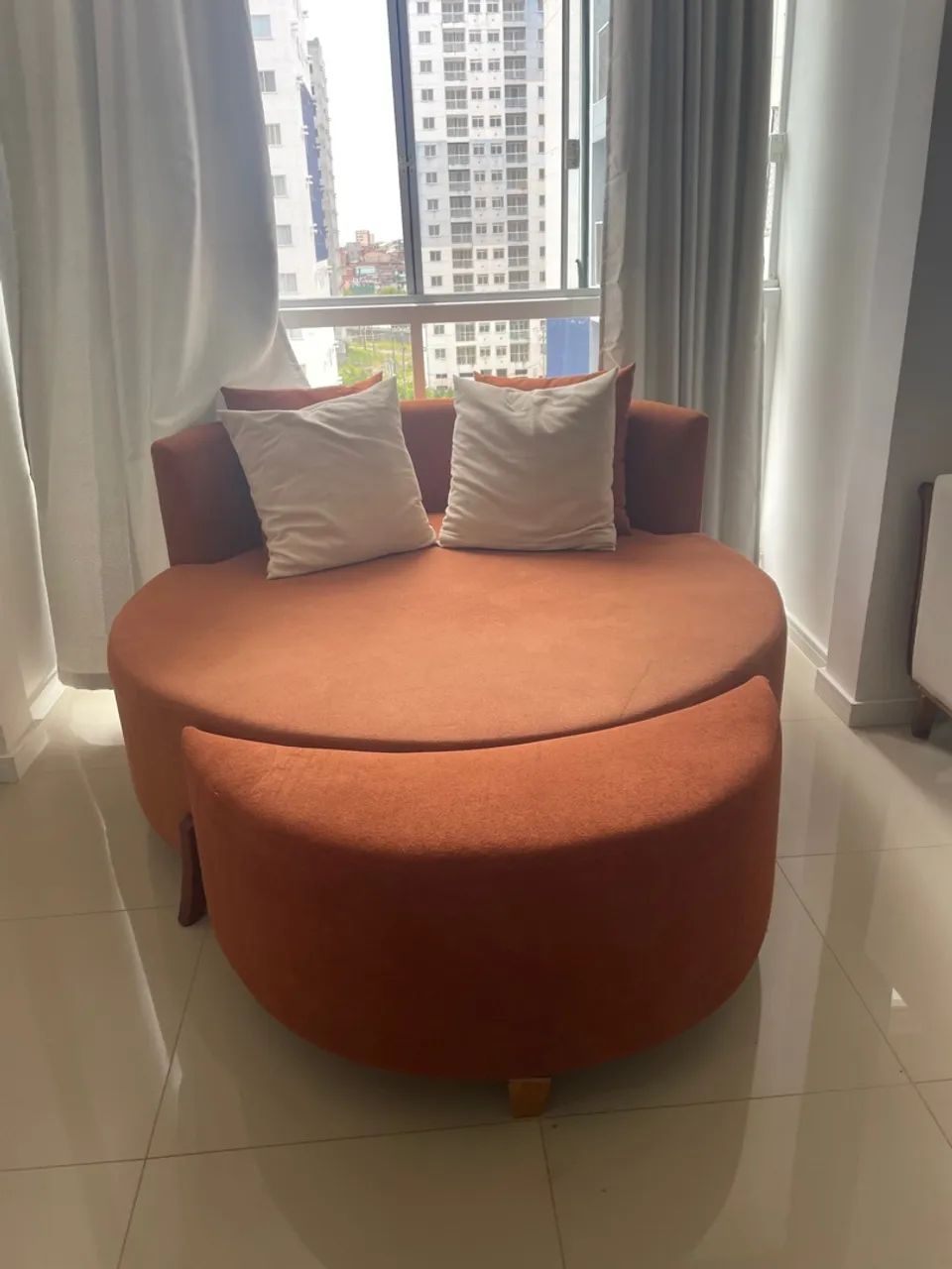 Terracotta Bouclé Round Chaise Sofa64842030899713124