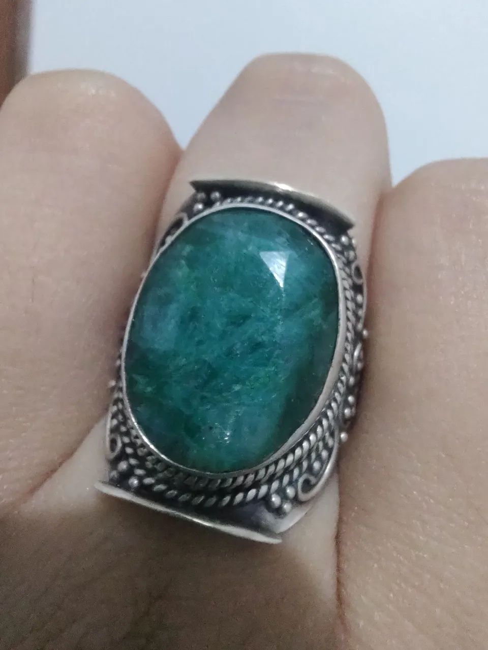 Anel Prata 925 Esmeralda Indiana 17