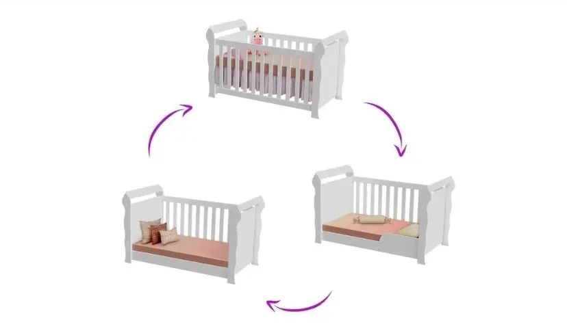 Berço Cama Infantil Branco - 3 em 1