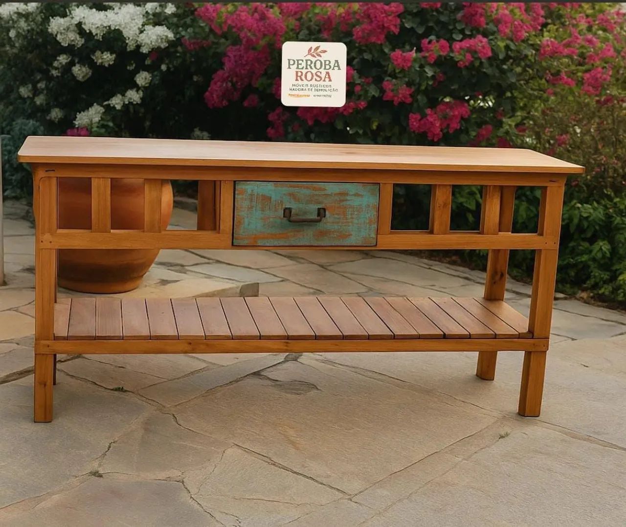 Mesa Rústica de Madeira Peroba Rosa - Foto 2