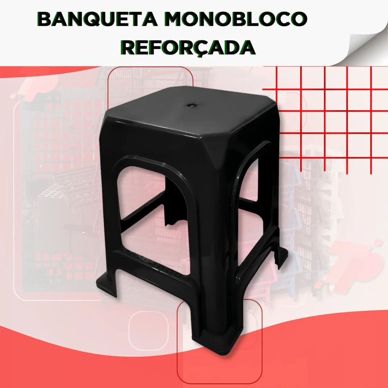 Banqueta Monoblock Reforçada - Preta