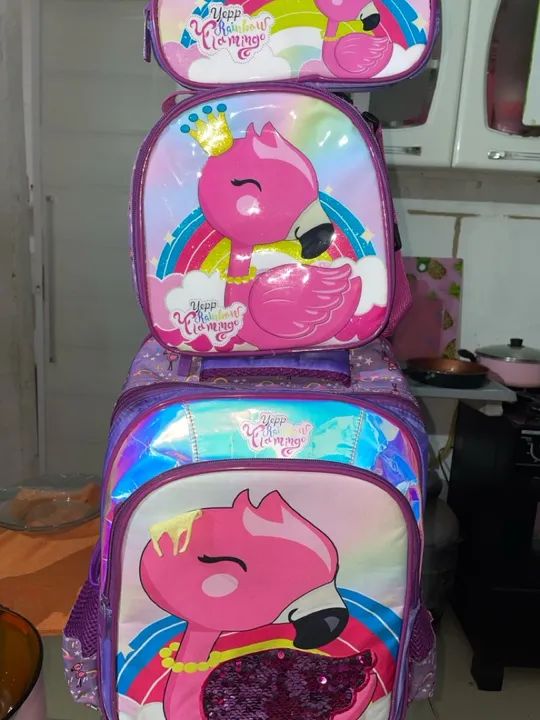 Kit Mochila de rodinhas Flamingo - Infantil