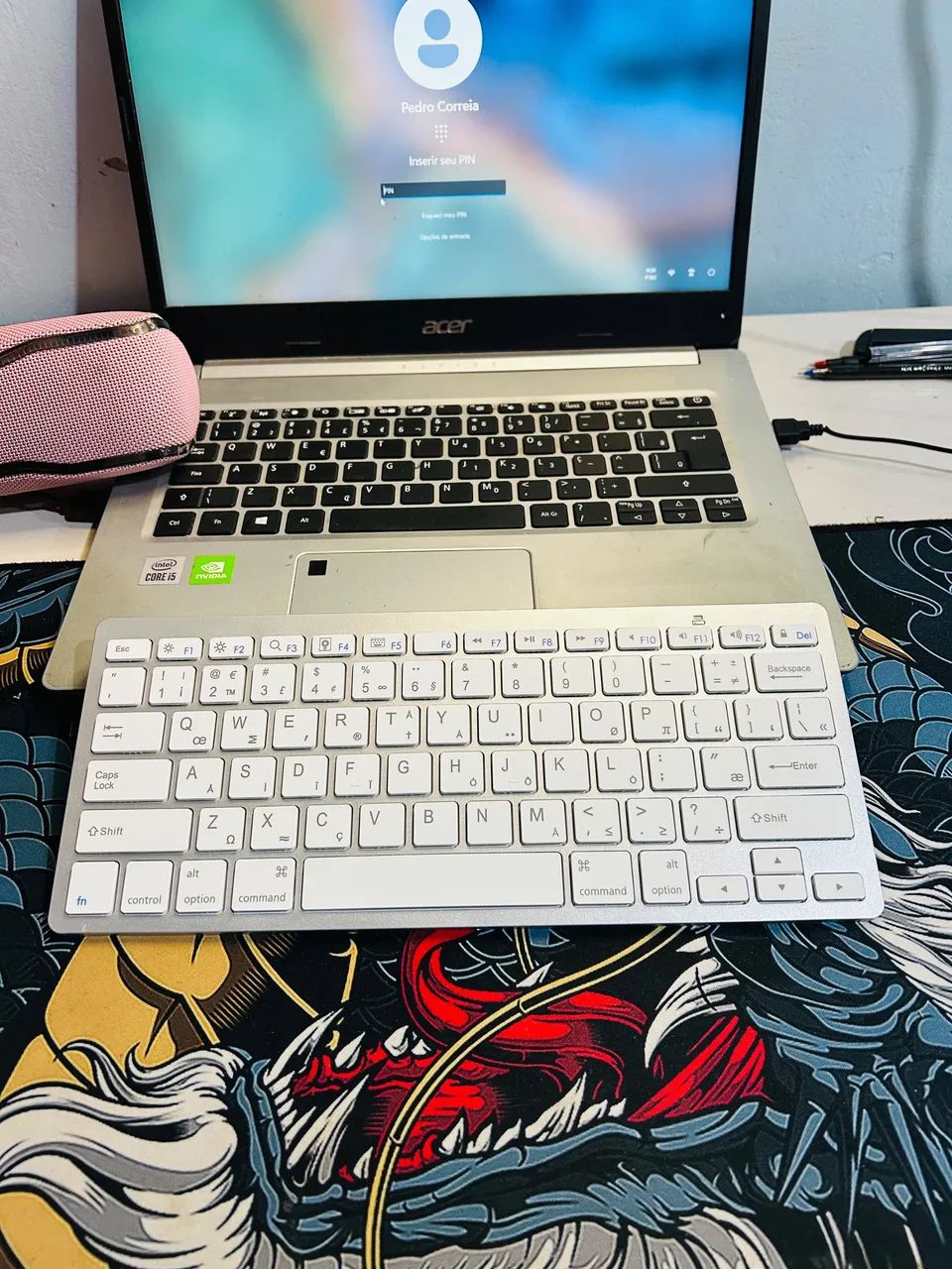 Teclado Bluetooth Branco Slim para PC Notebook Tablet Celular