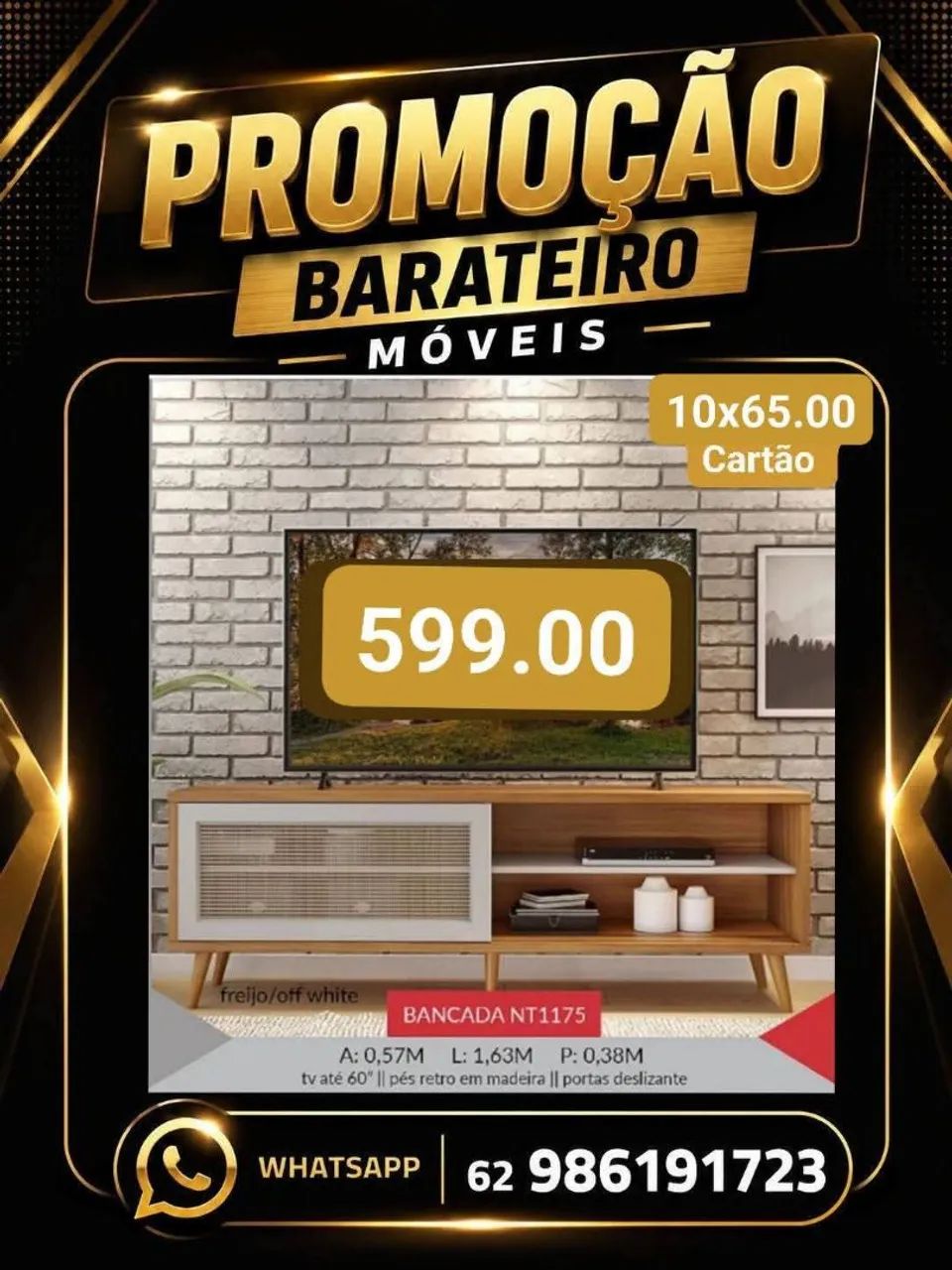 Rack para TV com pes de madeira