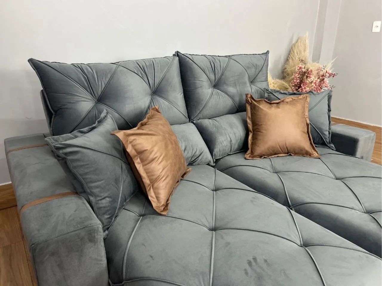 Sofá Retrátil e Reclinável Gran Bello 2.00m - Cinza Veludo l62 - Foto 3