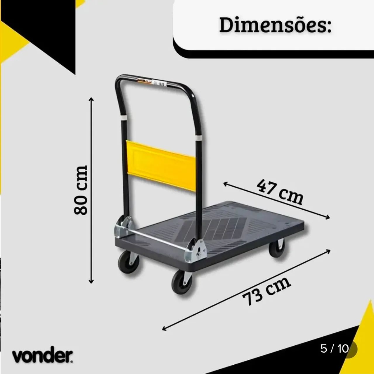Carrinho com aba dobrável Vonder 150kg transporte de cargas - Foto 4