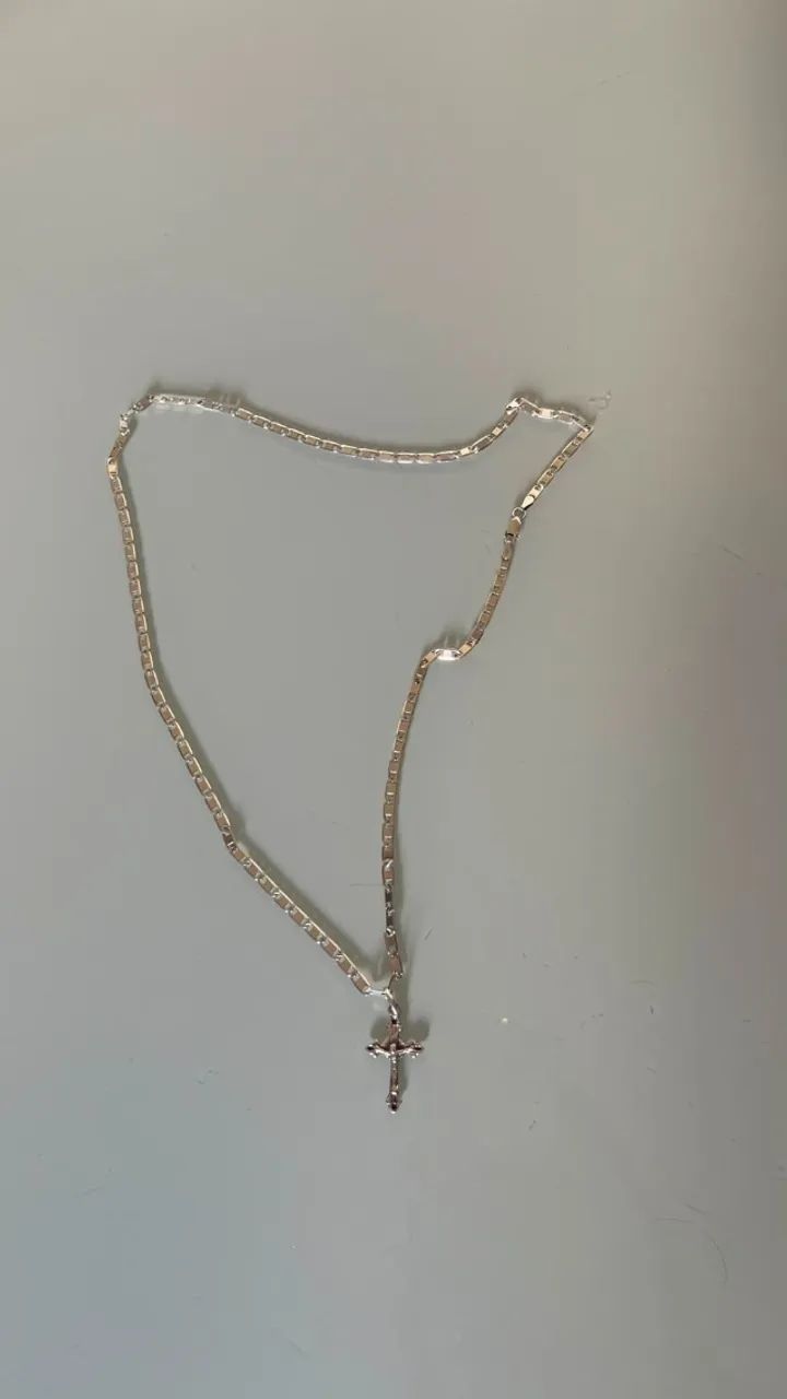 Corrente de prata piastrine com pingente cruz em prata - Foto 2