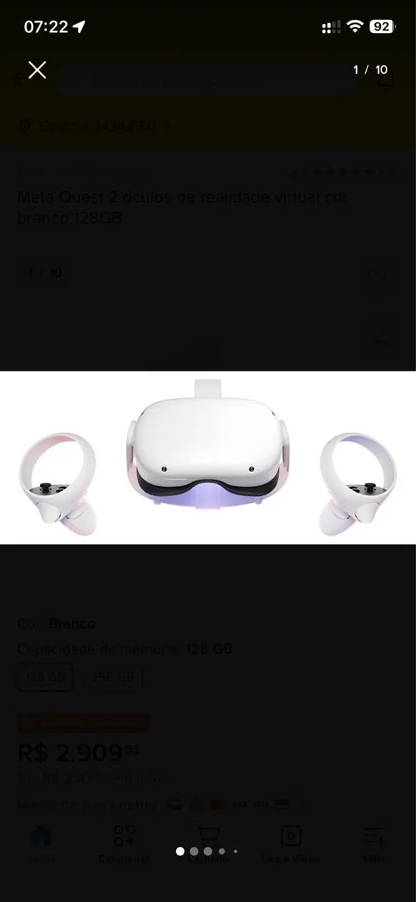 Oculus Quest 2 128GB Completo + 2 Controles | Estado de Novo