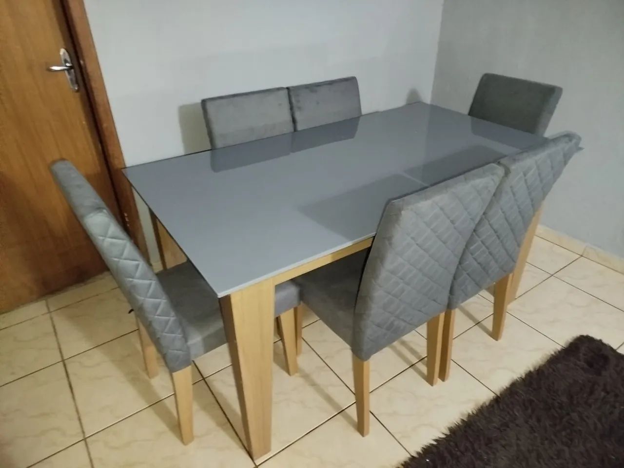 Mesa Nova MDF com Vidro Lacado 6 Cadeiras Entrega Grátis  - Foto 2