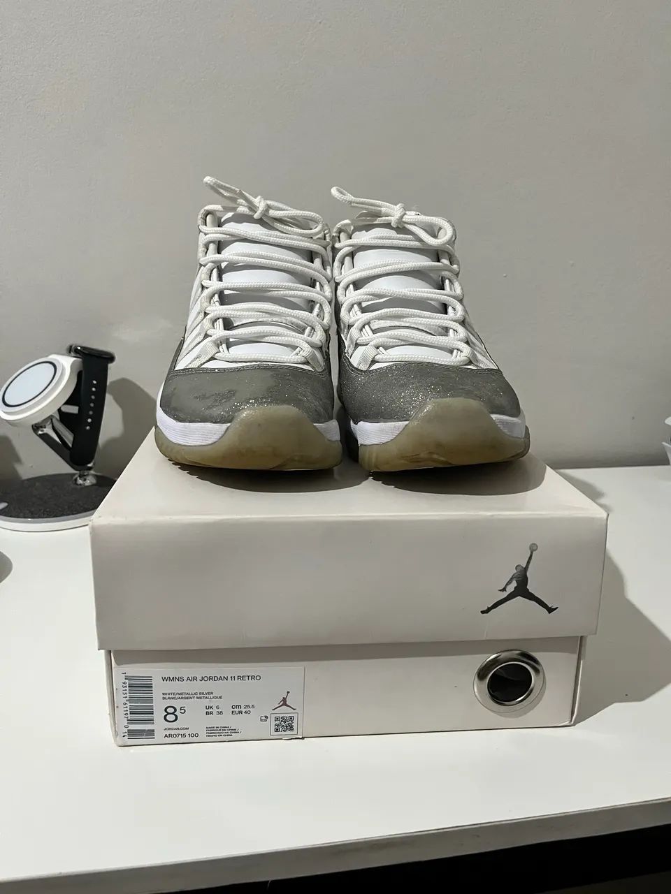 Air Jordan 11 Metallic Grey Silver 38 USADO 7/10 - Foto 2