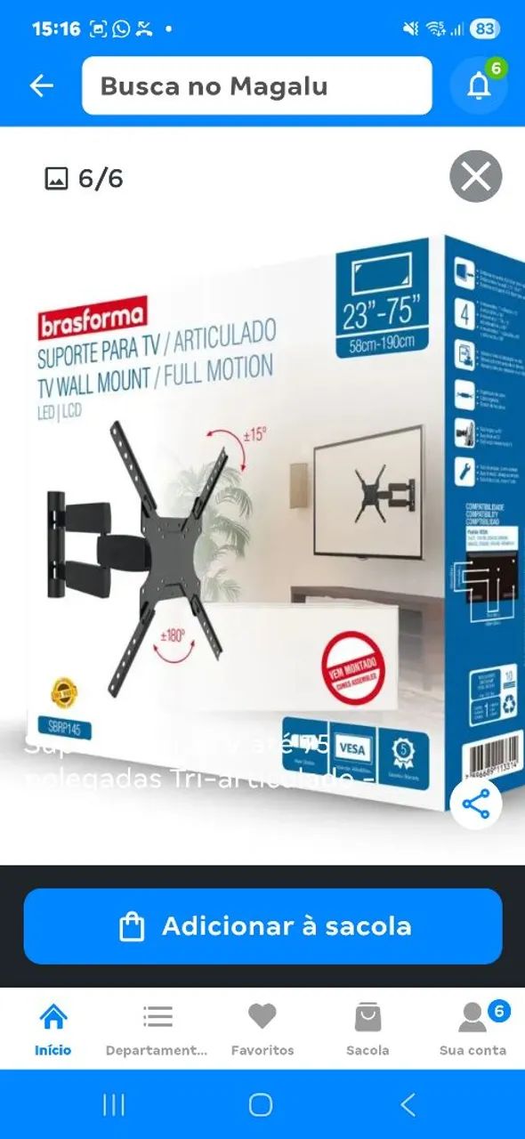 Suporte triarticulado Brasforma  25' a 75' PolegadasNovo - Foto 3
