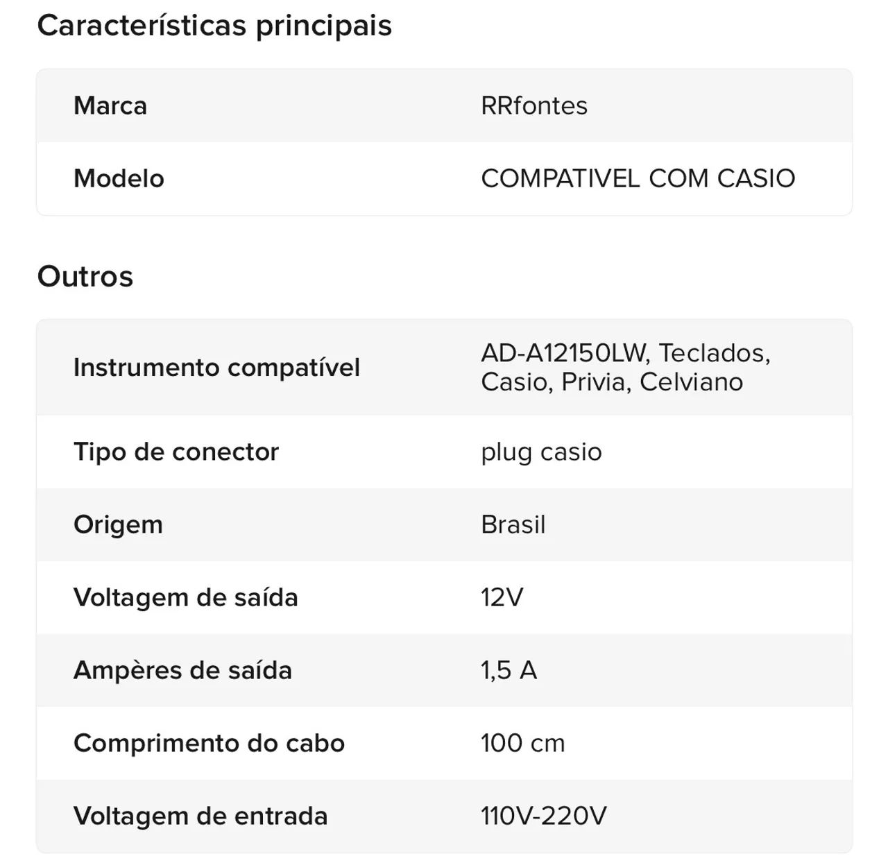 Fonte 12v Para Teclado Casio Compatível Modelos Ad-a12150lw - Foto 5