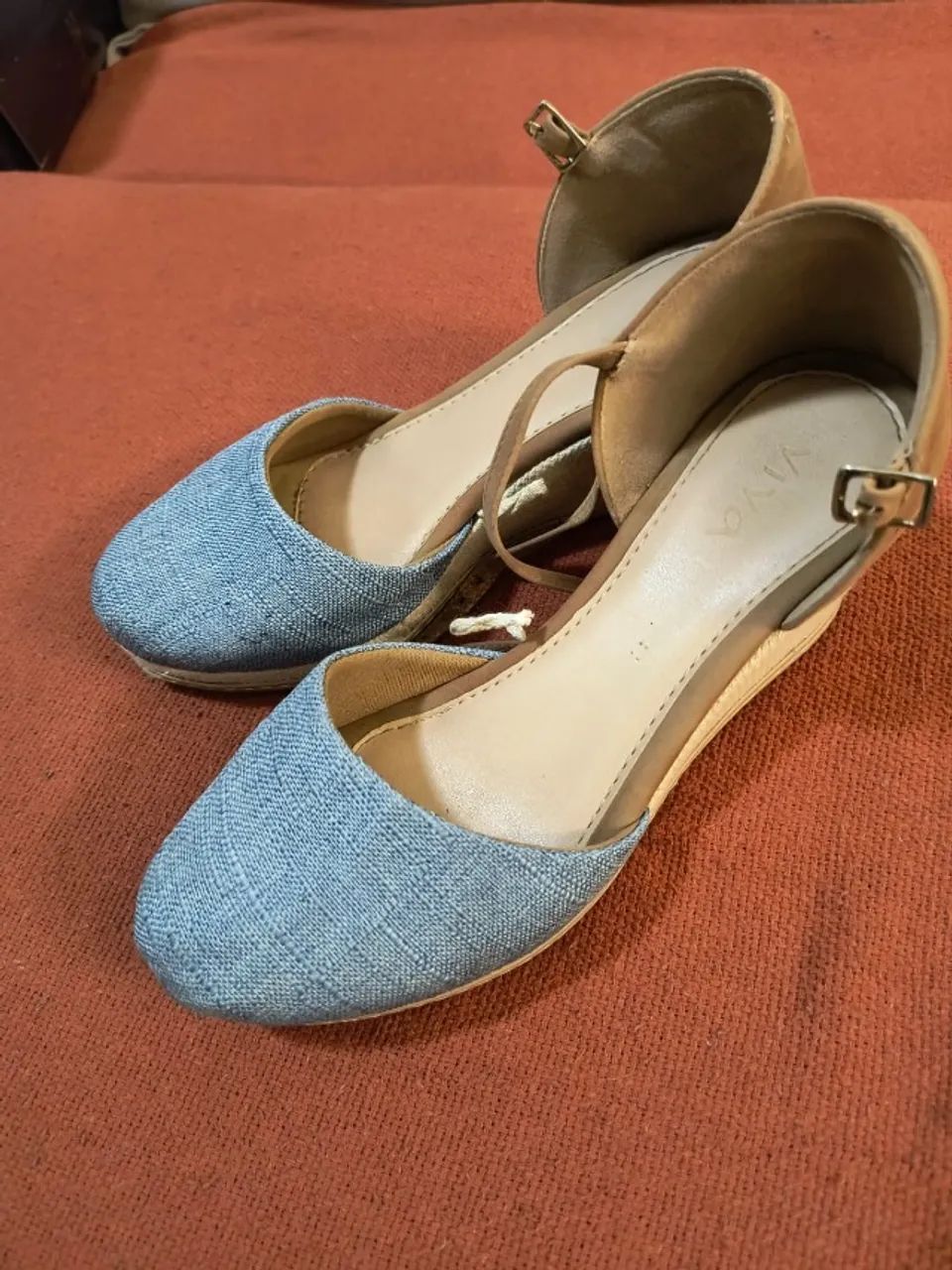 Sapato Anabela Jeans e Nude - Nº 36  - Foto 3