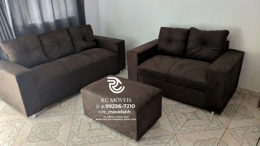 Sofá 2 e 3 pessoas com Puff Suede D33 Confortável Direto da Fábrica - Foto 3