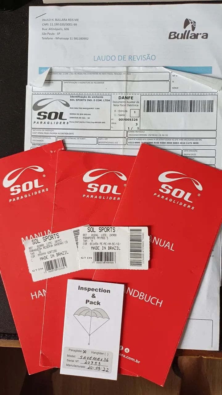 Laudo Recente - Eqto SOL completo - Prymus 5 (M) / Selete Spring 2 parapente - Foto 3