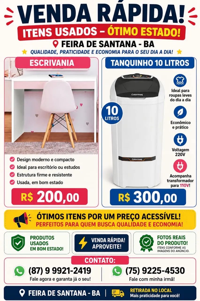 Escrivania e tanquinho 10 L