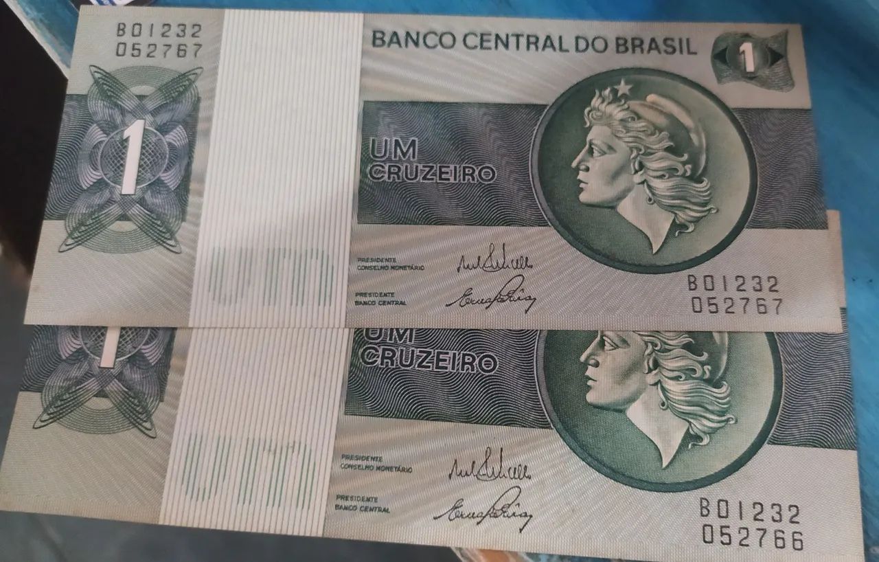 Duas Cédulas de 1 Cruzeiro sequenciadas. Nunca usadas e nunca circuladas