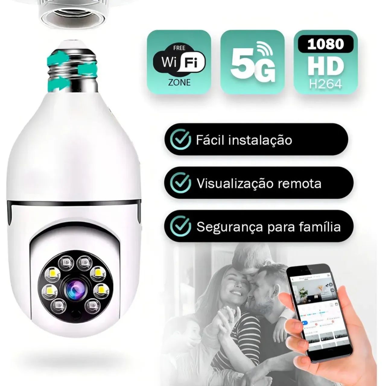 Câmera Wi-Fi para Bocal (panorâmica) 