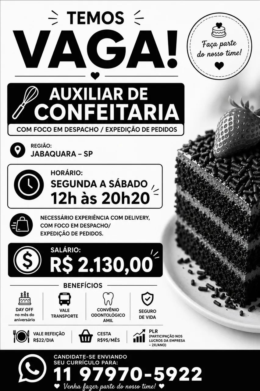 AUXILIAR DE CONFEITARIA/DELIVERY -  JABAQUARA