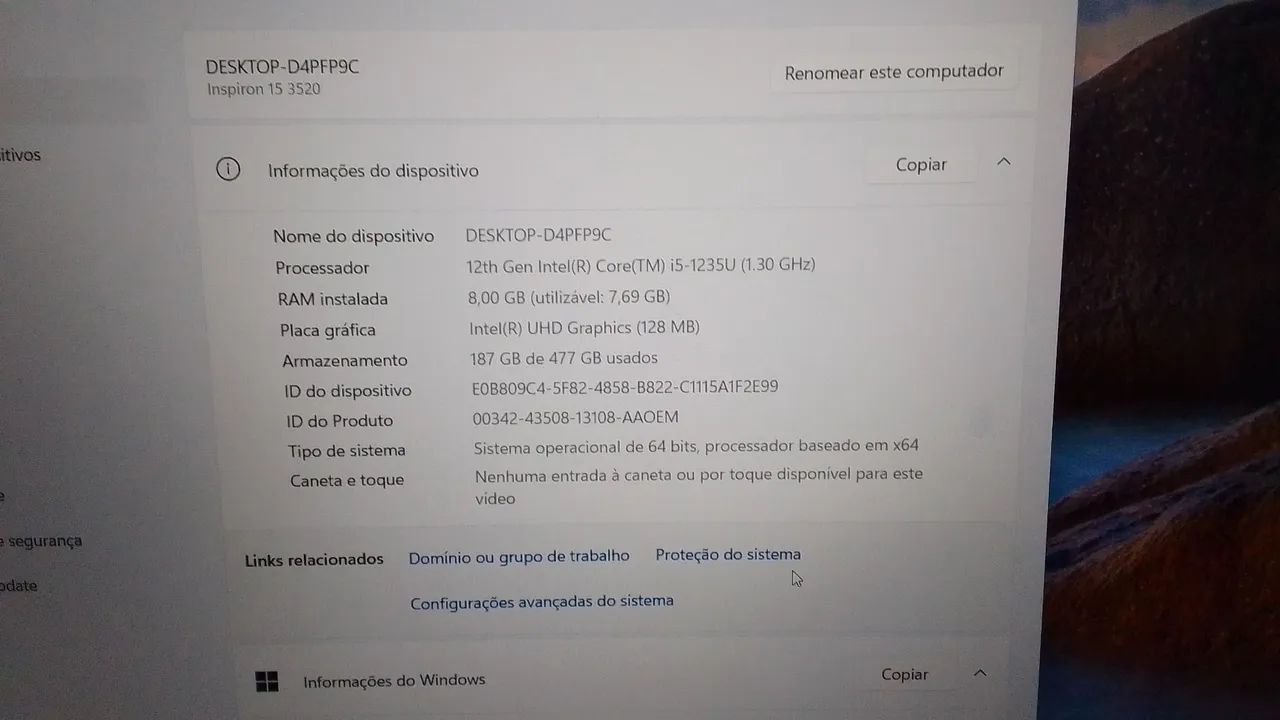 Vendo Notebook Dell Full HD 8G / 256MG / tela 16 polegadas/ processador Intel i5 - Foto 5