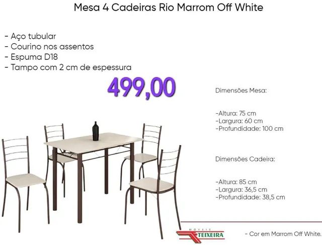 Mesa 4 cadeiras Rio marrom off white- ENTREGA HOJEEE!! 