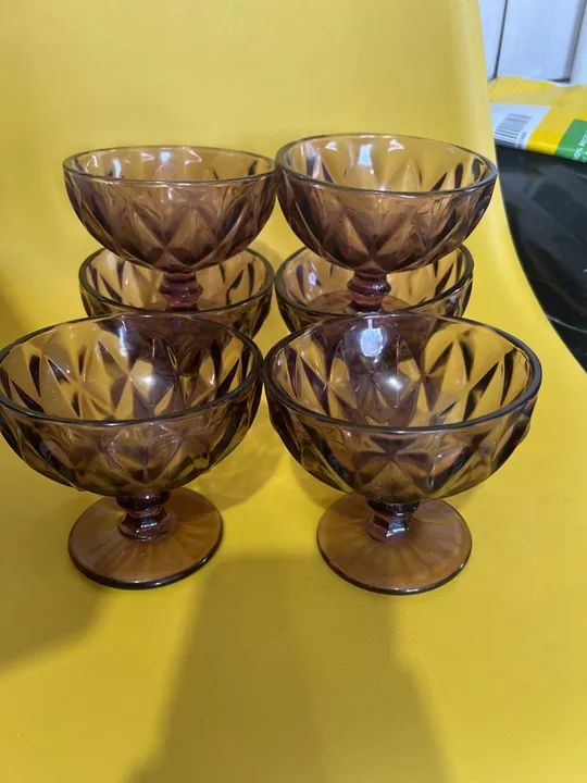 Jogo de taças de sobremesa em vidro 310 ml 6 peças diamond ametista rose